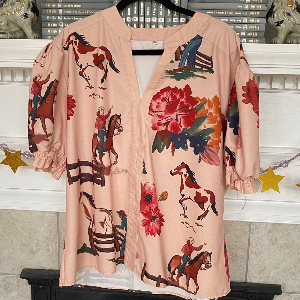 Floral and Horse Print Women's Top